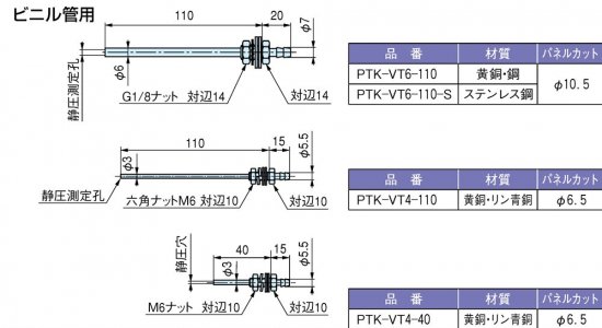 簡易ピトー管(簡易静圧管)　ビニル管用　SUS製　PTK-VT6-110-S - アナハイム 厨房設備ネット販売事業部　　 インボイス登録番号T1370001024332