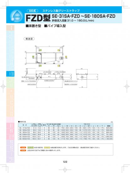 SE式 ステンレス製グリーストラップ FZD型（床置き型・パイプ導入型）SE-31SA-FZD～SE-180SA-FZD - アナハイム  厨房設備ネット販売事業部 インボイス登録番号T1370001024332