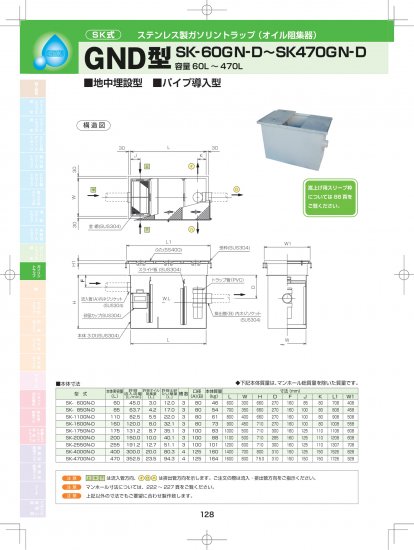 SK式 ステンレス製 ガソリントラップ(オイル阻集器) GND型 (地中埋設