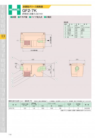 床置型グリース阻集器 GF2-7K 許容流入流量 5.3ℓ/min - アナハイム 厨房設備ネット販売事業部  インボイス登録番号T1370001024332