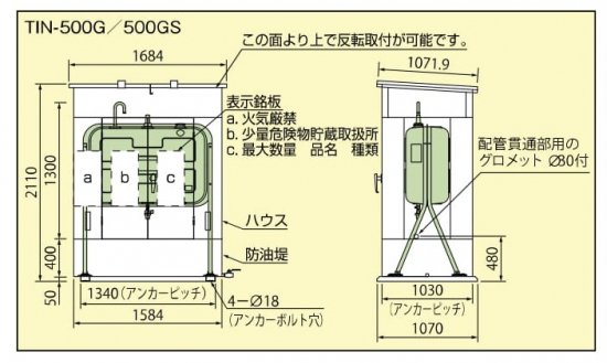 サンダイヤ　タンクイン(オイルタンク用組立式収納庫)　TIN-500G - アナハイム 厨房設備ネット販売事業部　　 インボイス登録番号T1370001024332