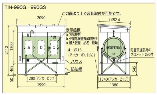 サンダイヤ タンクイン(オイルタンク用組立式収納庫) TIN-990GS - アナハイム 厨房設備ネット販売事業部  インボイス登録番号T1370001024332