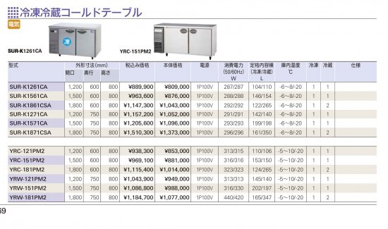 タニコー 冷凍冷蔵コールドテーブル - アナハイム 厨房設備ネット販売