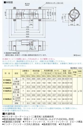 三菱換気送風機 V-150CL-D ・V-150CPL-D・V-150CRL-D 低騒音形／大風量