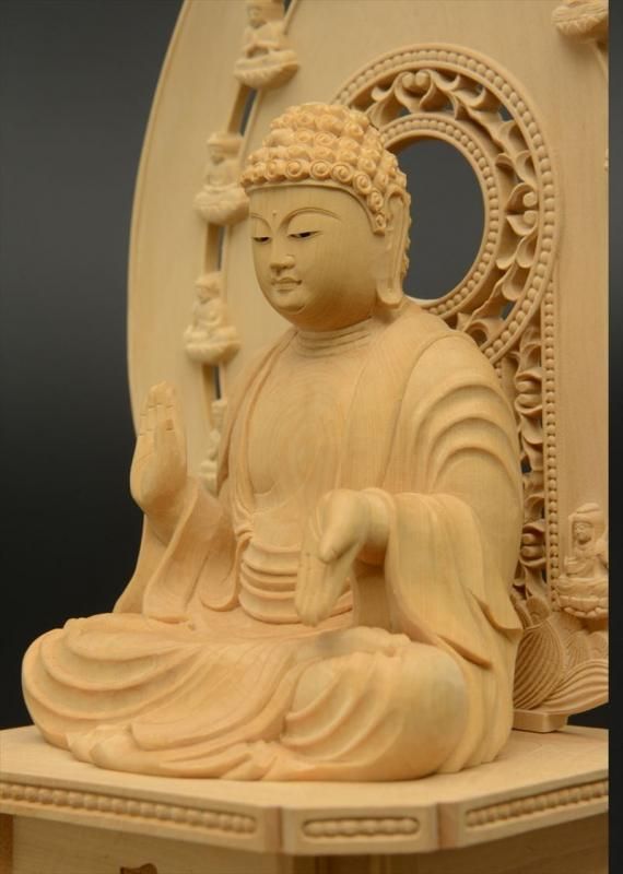 仏像　釈迦如来座像　木彫　柘植　2.5寸 曹洞宗・臨済宗】柘植製 釈迦如来(座像/2.5寸) 八角台座 飛天