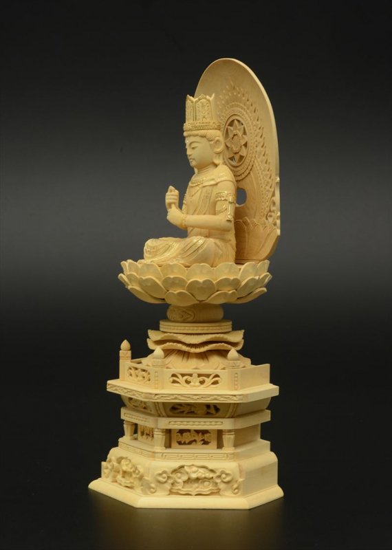 仏像 総木製純金箔 六角ケマン台座 - 美術品
