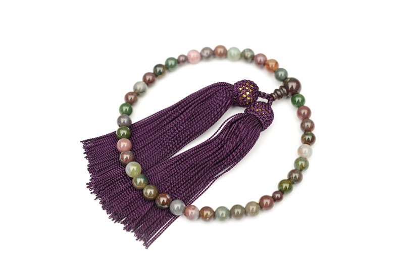 ひるた仏具店 数珠 念珠 女性用 五色瑪瑙(メノー)赤紫 数珠袋付き 片手