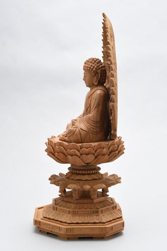 曹洞宗・臨済宗】白檀製 釈迦如来(座像/2.5寸) 八角台座 飛天光背 仏像