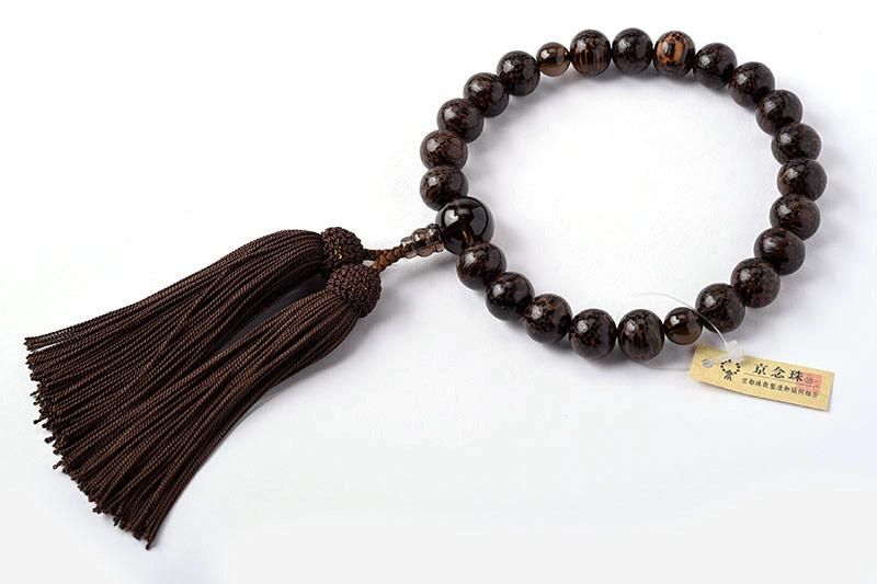 全宗派】 片手念珠・略式数珠 ビンロウ樹に茶水晶 (男性用/22玉