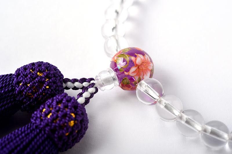 全宗派】 片手念珠・略式数珠 水晶に二天紫水晶(女性用/玉径7.3ミリ