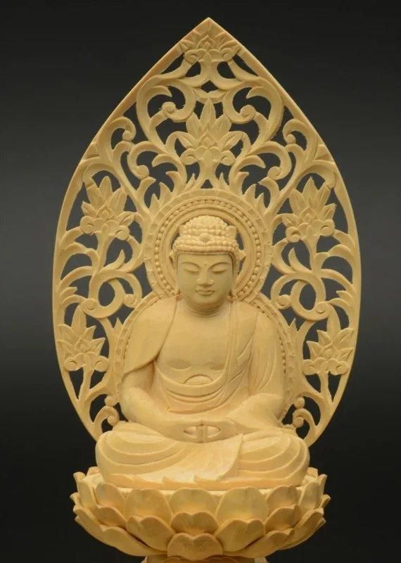 天台宗】白木製 阿弥陀如来(座像/2.5寸) 八角台座 唐草光背 仏像