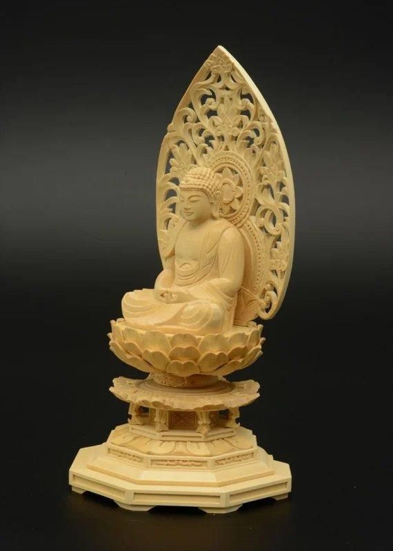 阿弥陀如来立像 6寸 #298 八角台座 宝相華唐草 ◆白檀 木彫 仏像 円台座のみ 坐像用#580 ◇白檀 木彫 仏像付属品 仏像 天台宗