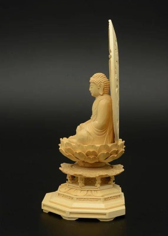 天台宗】白木製 阿弥陀如来(座像/2.5寸) 八角台座 唐草光背 仏像