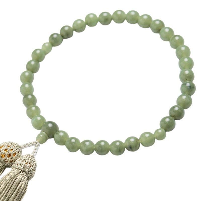 淡翠大珠◆神秘の護符◆73mm◆コレクターアイテム 全宗派】 片手念珠・略式数珠 PC翡翠 ヒスイ (女性用/玉径8ミリ)通夜