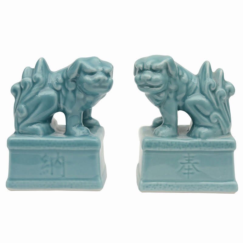 【神具】駒犬　青磁　1対　小　（3.5寸）－【ひるた仏具店】 お仏壇・お位牌・仏具販売で 心のお手伝い