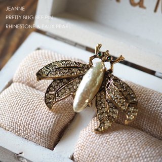【レア】JEANNE（ジャンヌ）☆フォックス・パールとラインストーン 美しい蜂 昆虫のヴィンテージ・ブローチ