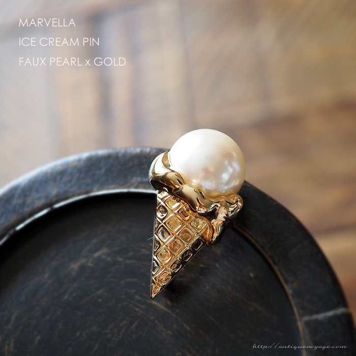 MARVELLA（マーヴェラ）☆ゴールド x パール アイスクリームのヴィンテージ・ブローチ - Antique Voyage  （アンティーク・ボヤージュ）