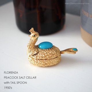 FLORENZA（フロレンザ）☆ヴィンテージ 金色ピーコック 孔雀の小さなソルトセラー（塩入れ）／ピルボックス／小物入れ