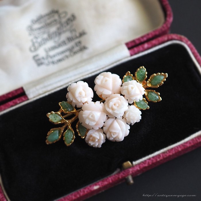 ヴィンテージ スワボダ/Swoboda刻印 アベンチュリンと真珠のお花の