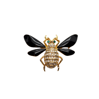 【レア】GEM CRAFT（ジェム・クラフト）☆ブラックエナメルとラインストーン ミツバチ 蜂のヴィンテージ・ブローチ