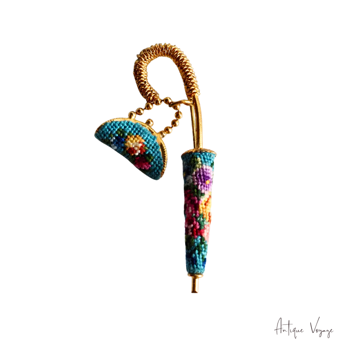 アンティークプチポワン ニードルポイント ビジュー装飾花彫金細工 オモニエール アンティークプチポワン ニードルポイント ビジュー装飾花彫金