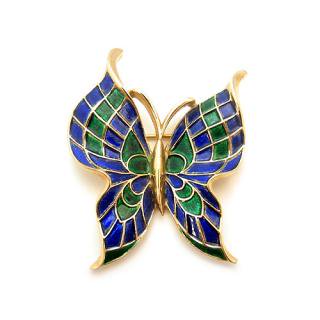 TRIFARI（トリファリ）☆アートな蝶のエナメルブローチ　ネイビー x グリーン