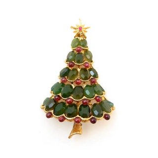 《送料無料》SWOBODA（スワボダ）☆天然石ヒスイとガーネット クリスマスツリーのブローチ