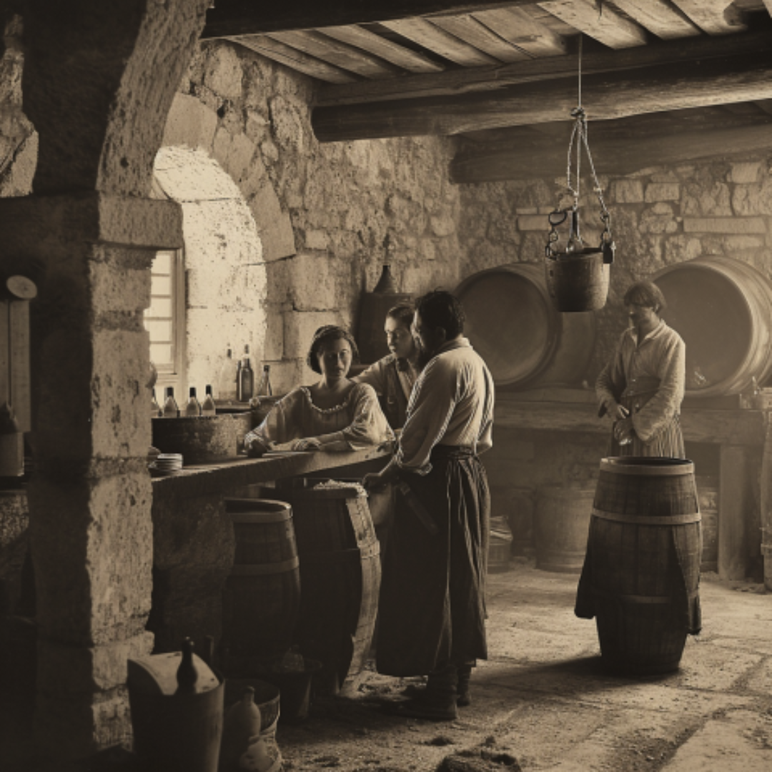 オレンジワイン革命・地下セラーで造り手4人が真剣に話し合い悩んでいるシーン