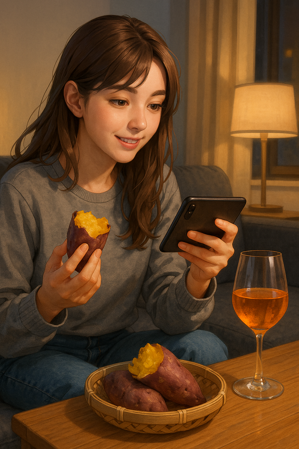 夜ふかし芋とワインのイメージ