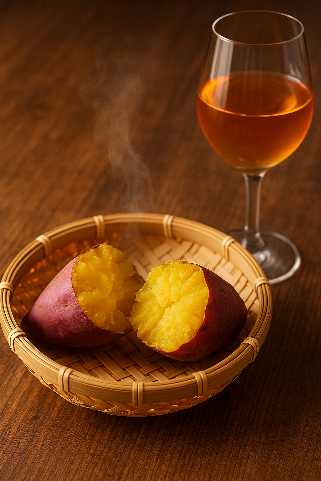 ふかし芋と夜ワインのイメージ