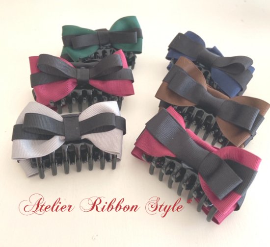 クロスリボン ミニヘアクリップ（バンスクリップ） - atelier-ribbon