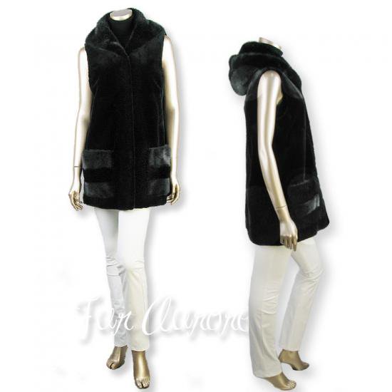 厳選素材ブラックミンクフード付きロングベスト - 創業1927年毛皮衣料