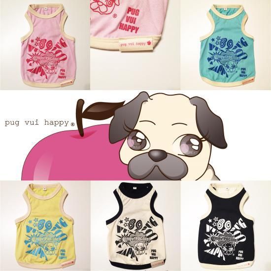 パグ犬用 アメコミ調デザインtシャツ Pug Vui Happy パグ犬用 アメコミ調デザインtシャツ Pug Vui Happy
