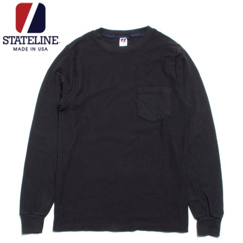 [STATELINE / ステートライン] <br>7.25oz RUGBY ロングスリーブ Tシャツ ポケット付き アメリカ製 ブラック