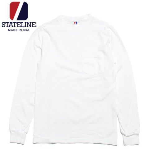 [STATELINE / ステートライン] <br>7.25oz RUGBY ロングスリーブ Tシャツ ポケット付き アメリカ製 ホワイト