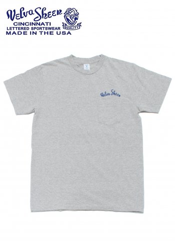 Velva Sheen ベルバシーン ポケット付き クルーネック Tシャツ ロゴ刺繍入り アメリカ製 ヘザーグレー