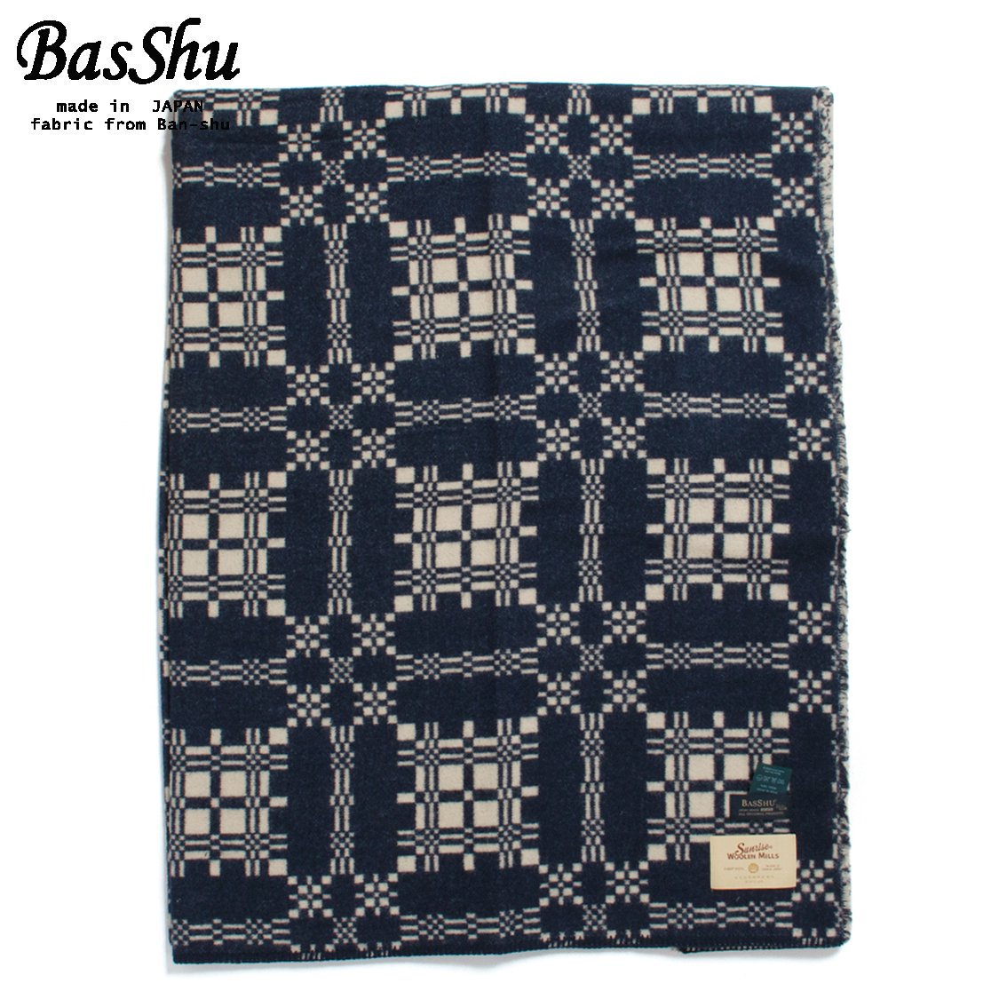 BasShu / バッシュ] Wool Blanket ウールブランケット 153×180 ジャガード 泉大津 日本製 ネイビー - HARTLEY
