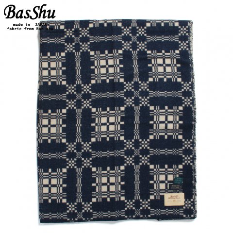 BasShu バッシュ ウールブランケット 153×180 ジャガード 泉大津 日本製 Wool Blanket ネイビー