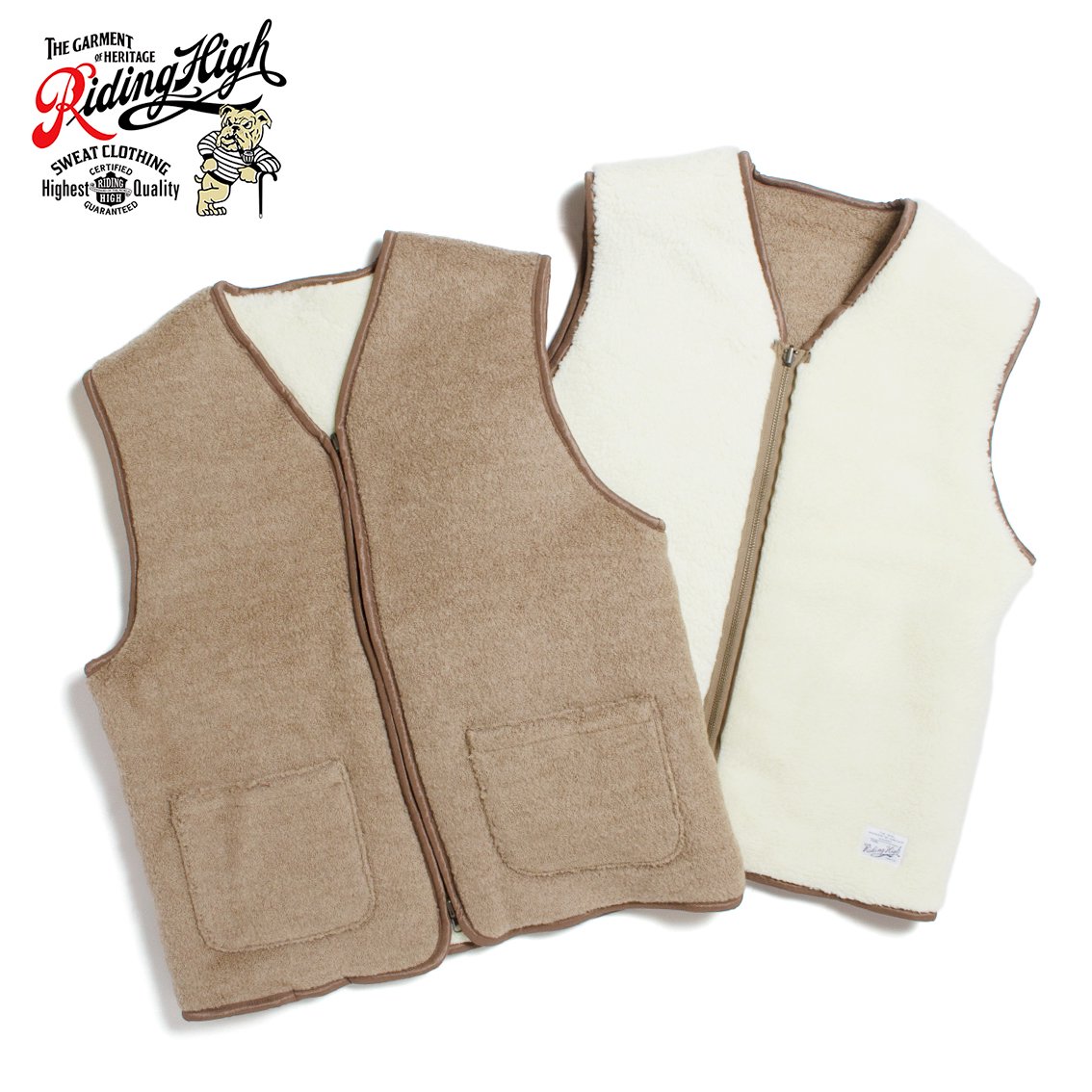 RIDING HIGH / ライディング ハイ] PILE BOA REVERSIBLE VEST パイル ＆ ボア リバーシブル ベスト ウール  日本製 ベージュ - HARTLEY