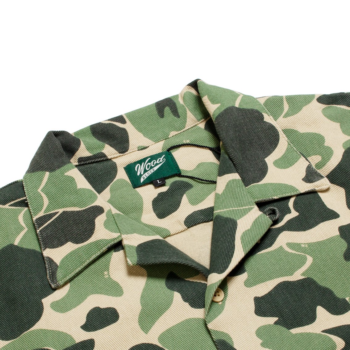 WOODBLOCK / ウッドブロック] OPEN COLLAR SHIRT JACKET CAMO オープン