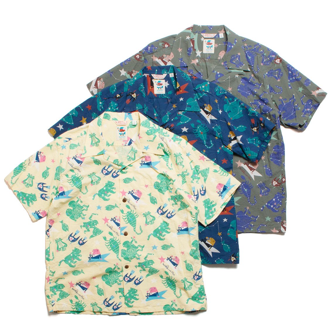 SUN SURF / サンサーフ] COTTON SEERSUCKER OPEN SHIRT “ZODIAC SIGN” by 柳原良平 with  MOOKIE アロハシャツ SS39332 - HARTLEY