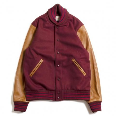[DEHEN / ǥ]<br>Varsity Jacket Сƥ㥱å Burgundy Rust leather Sleeves