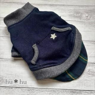 デニム&チェック重ね着風