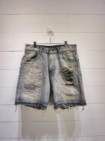 NEON SIGN Crash Denim Short Pants Used Indigo - Laid back(レイド