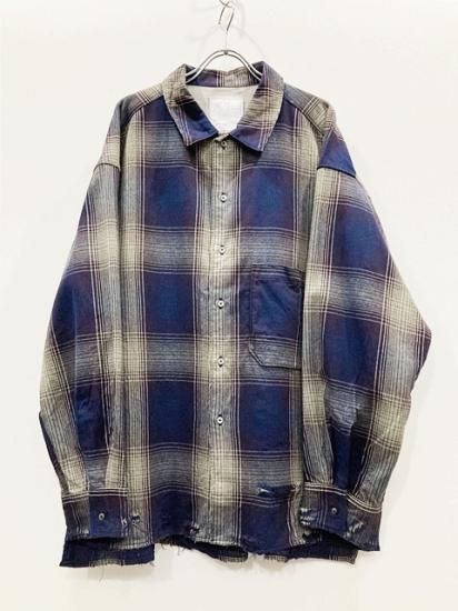 袖丈長袖23AW ANCELLM DAMAGED FLANNEL CHECK SHIRT