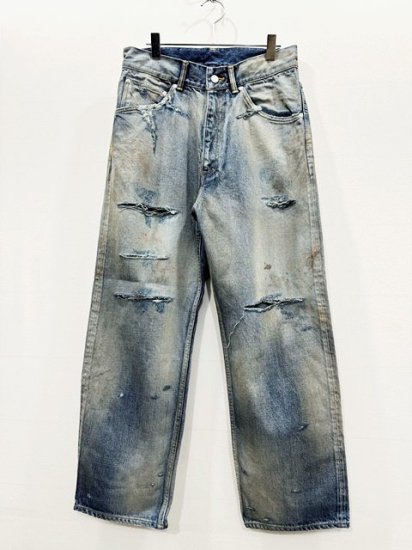 ANCELLM アンセルム 24SS CRASH SELVEDGE なきゃ DENIM STRAIGHT 5P PANTS ダメージデニムパンツ  ライトブルー size2