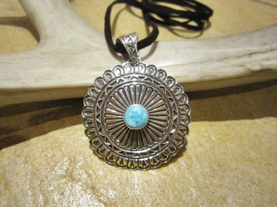【美品】Navajo Orville whiteターコイズ ネックレス Orville White スタンプワークターコイズサークルネックレス