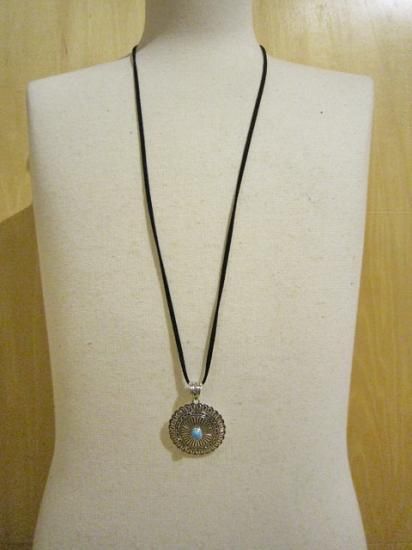 【美品】Navajo Orville whiteターコイズ ネックレス Orville White スタンプワークターコイズサークルネックレス