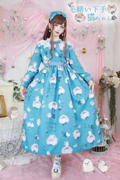 毛繕い下手猫ちゃん・ねこ助コラボ ワンピース(グリーン)【2月上旬～2