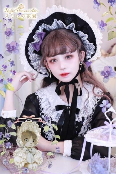 スミレの花園・tonoコラボ ボンネット(黒) 【3月中旬ー3月下旬より随時